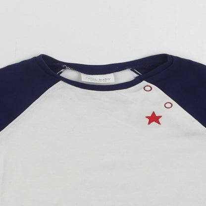 NEXT Baby White Colourblock Cotton Basic T-Shirt Size 3-6 Months Crew Neck Snap