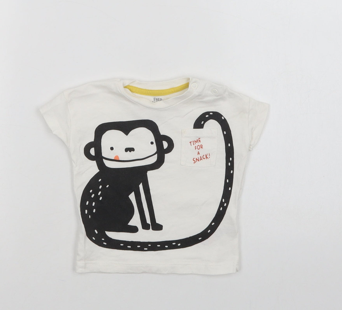 F&F Baby White  Cotton Basic Polo Size 3-6 Months Crew Neck Snap - Cute Monkey