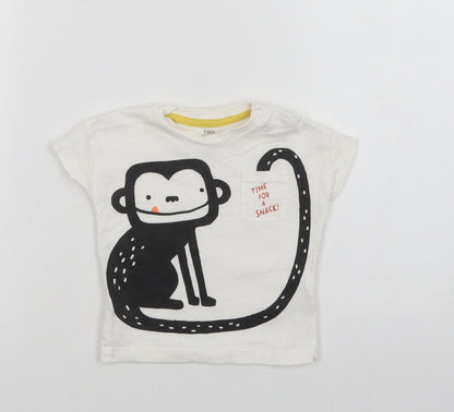 F&F Baby White  Cotton Basic Polo Size 3-6 Months Crew Neck Snap - Cute Monkey
