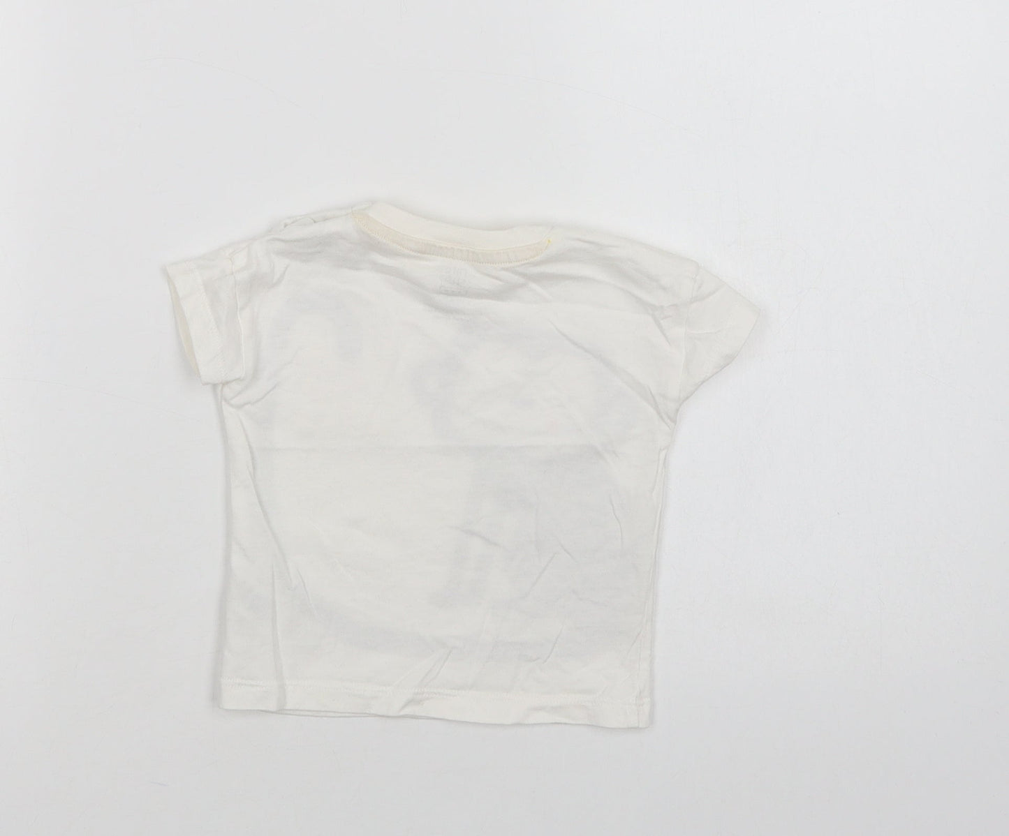 F&F Baby White  Cotton Basic Polo Size 3-6 Months Crew Neck Snap - Cute Monkey