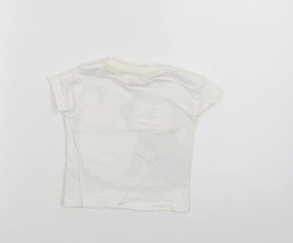 F&F Baby White  Cotton Basic Polo Size 3-6 Months Crew Neck Snap - Cute Monkey