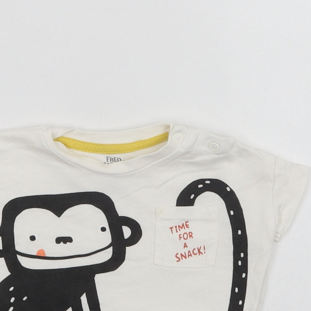 F&F Baby White  Cotton Basic Polo Size 3-6 Months Crew Neck Snap - Cute Monkey