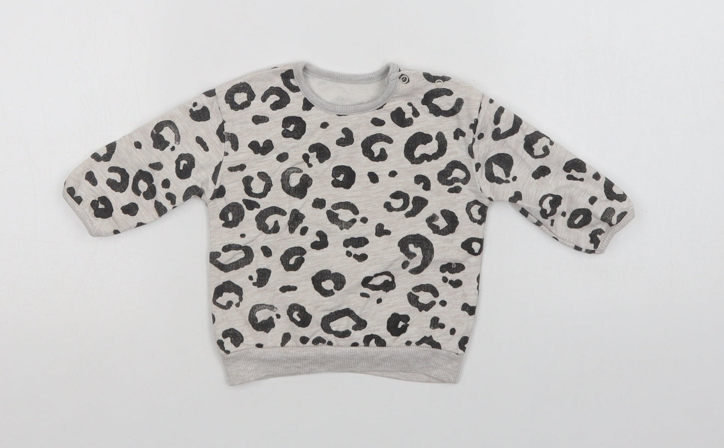 George Baby Grey Animal Print Cotton Pullover Jumper Size 3-6 Months  Snap