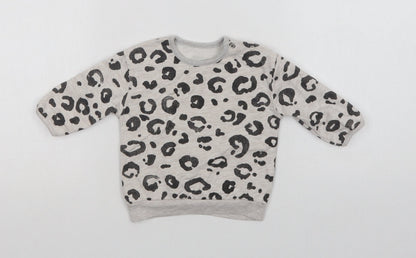 George Baby Grey Animal Print Cotton Pullover Jumper Size 3-6 Months  Snap