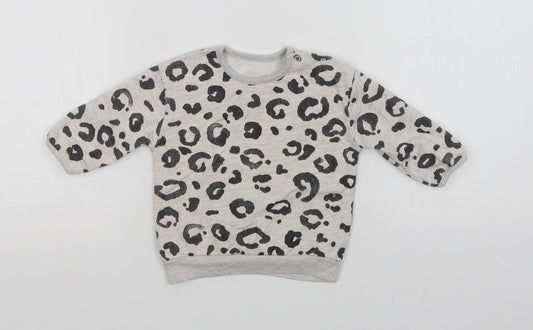 George Baby Grey Animal Print Cotton Pullover Jumper Size 3-6 Months  Snap
