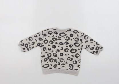George Baby Grey Animal Print Cotton Pullover Jumper Size 3-6 Months  Snap