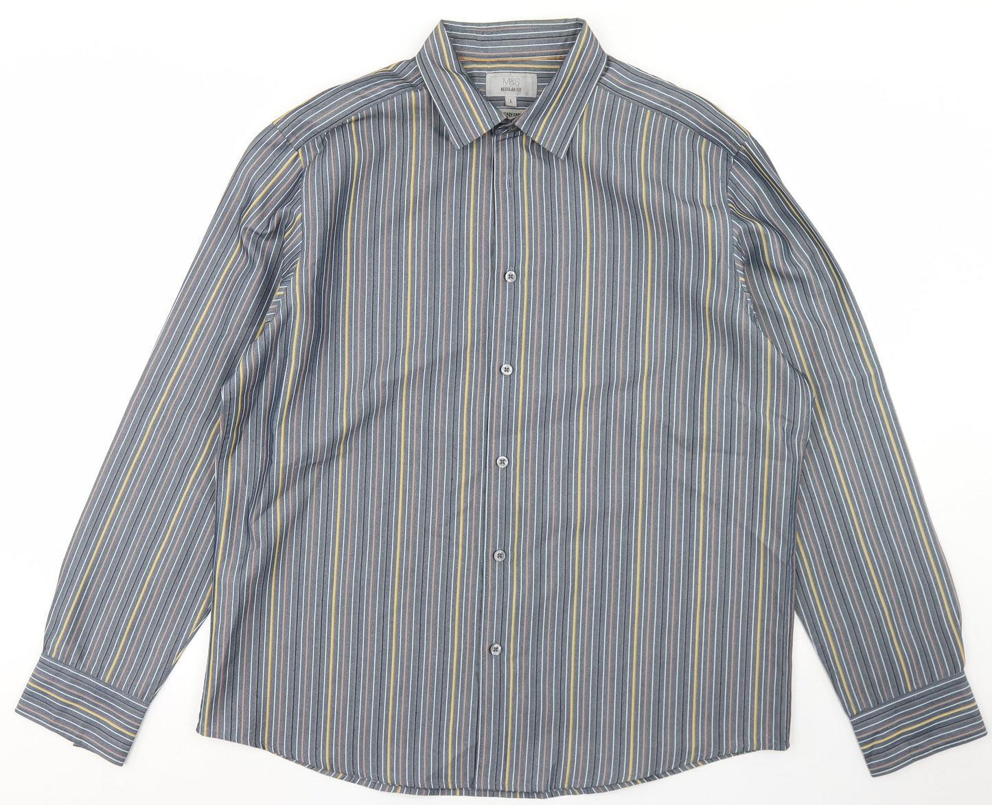 Mens UK Size L Marks and Spencer Blue  Button-Up Long Sleeve Casual Shirt