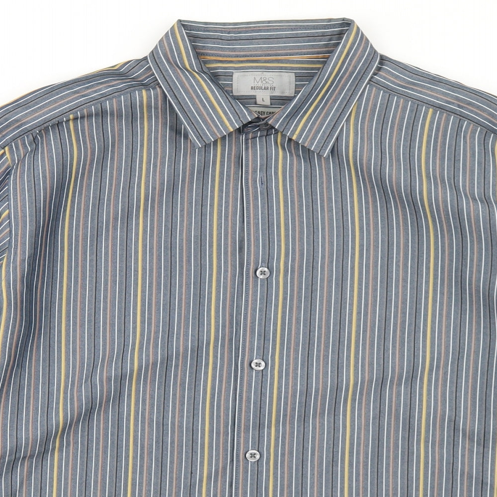 Mens UK Size L Marks and Spencer Blue  Button-Up Long Sleeve Casual Shirt