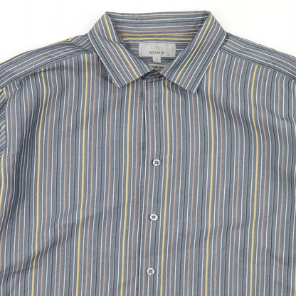 Mens UK Size L Marks and Spencer Blue  Button-Up Long Sleeve Casual Shirt