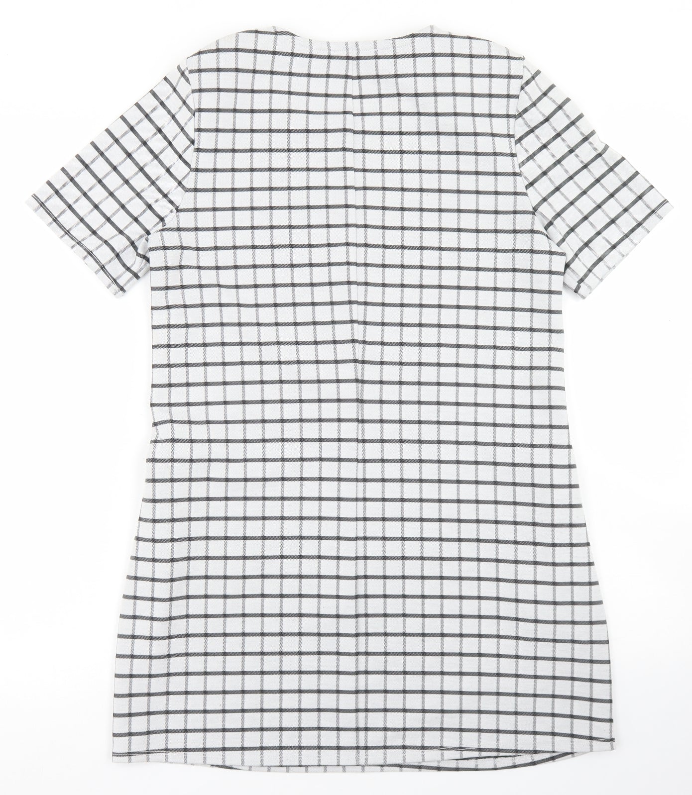 Papaya Womens White Check Polyester Pencil Dress  Size 10  Crew Neck