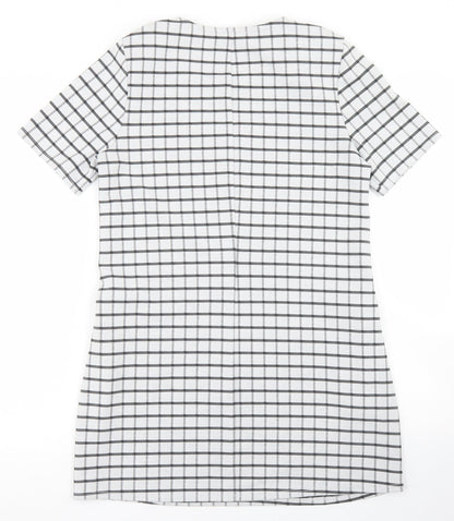 Papaya Womens White Check Polyester Pencil Dress  Size 10  Crew Neck