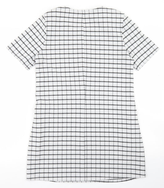 Papaya Womens White Check Polyester Pencil Dress  Size 10  Crew Neck
