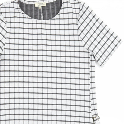 Papaya Womens White Check Polyester Pencil Dress  Size 10  Crew Neck