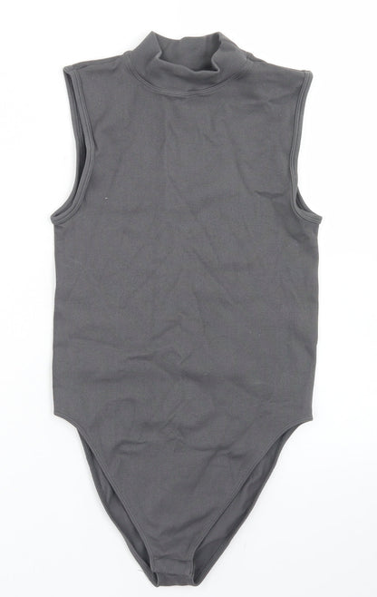Primark Womens Grey  Nylon Bodysuit One-Piece Size S  Snap