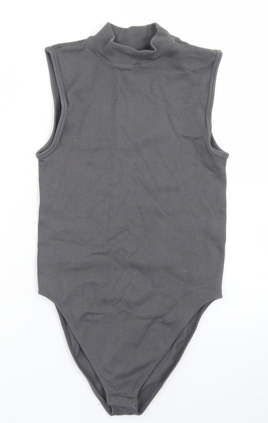 Primark Womens Grey  Nylon Bodysuit One-Piece Size S  Snap