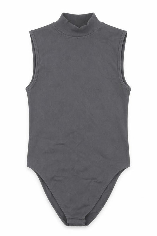 Front view of Primark women’s grey nylon bodysuit one-piece, size S, snap
