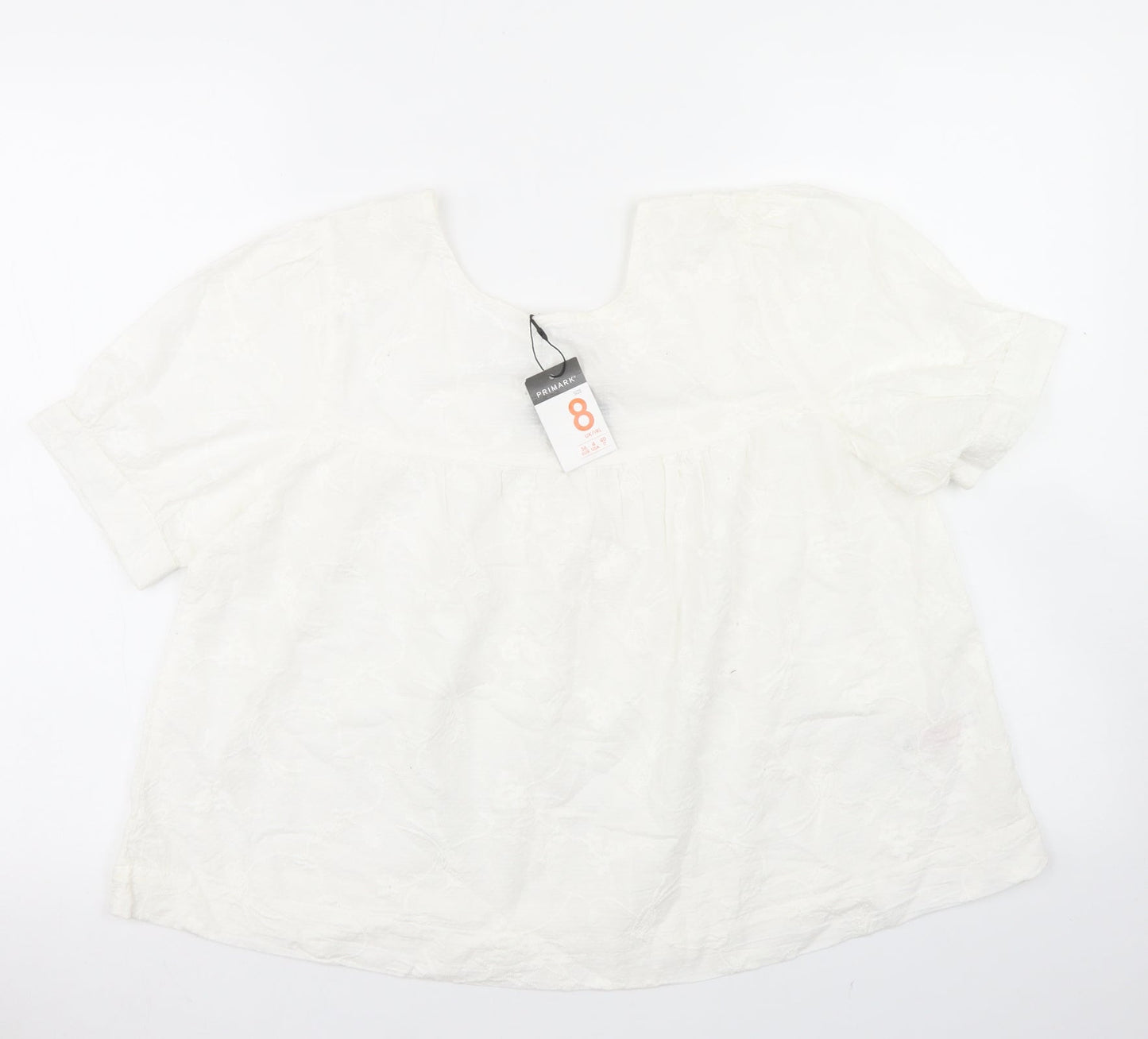 Primark Womens White  Cotton Basic Blouse Size 8 Round Neck