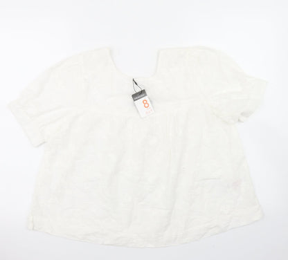 Primark Womens White  Cotton Basic Blouse Size 8 Round Neck