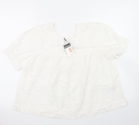 Primark Womens White  Cotton Basic Blouse Size 8 Round Neck