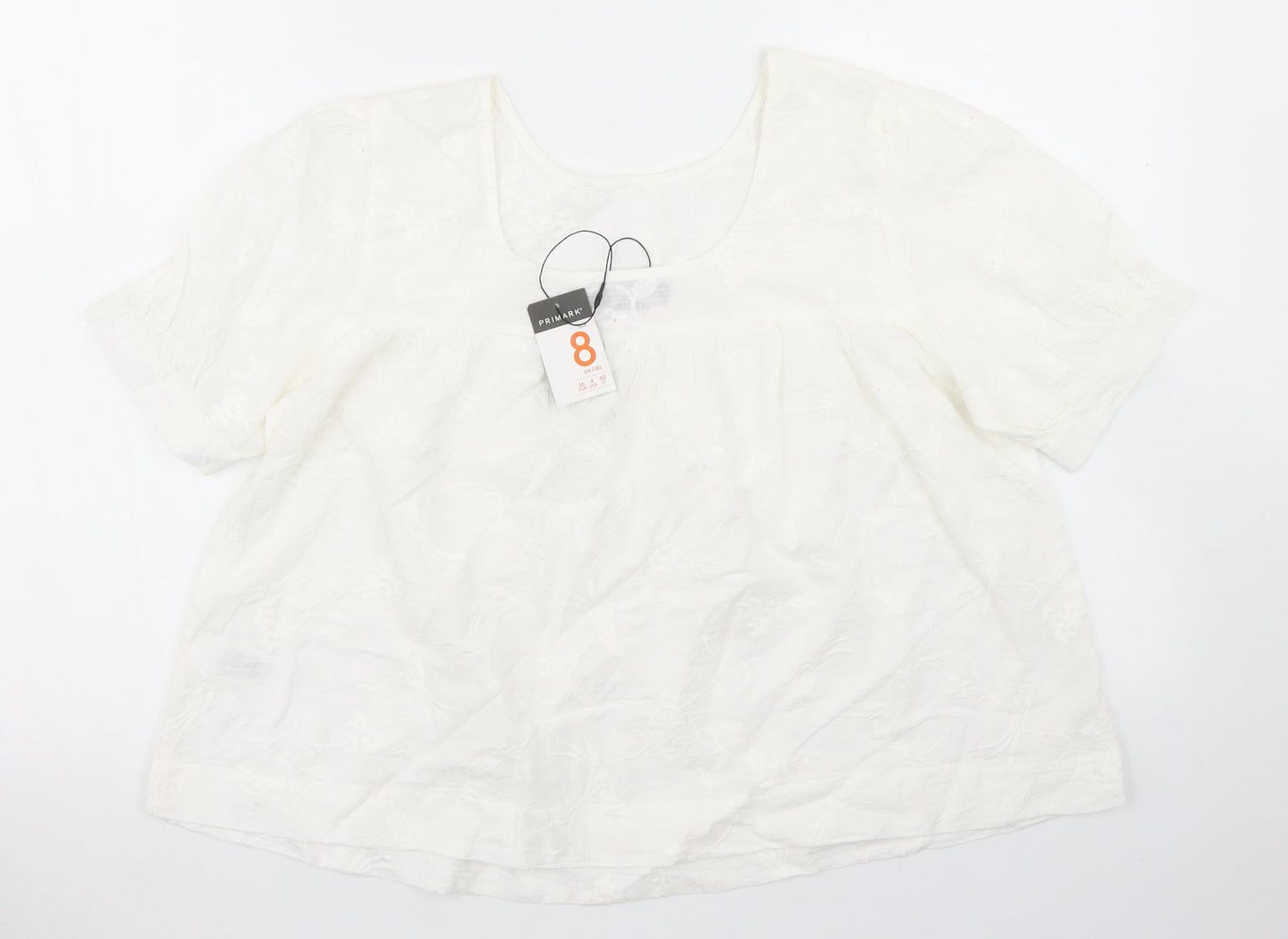 Primark Womens White  Cotton Basic Blouse Size 8 Round Neck
