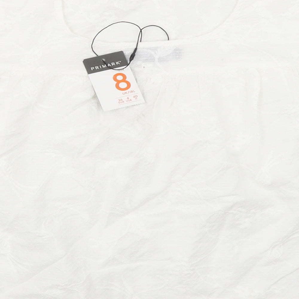 Primark Womens White  Cotton Basic Blouse Size 8 Round Neck