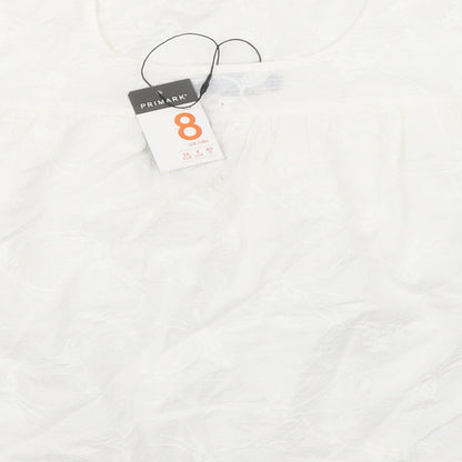 Primark Womens White  Cotton Basic Blouse Size 8 Round Neck