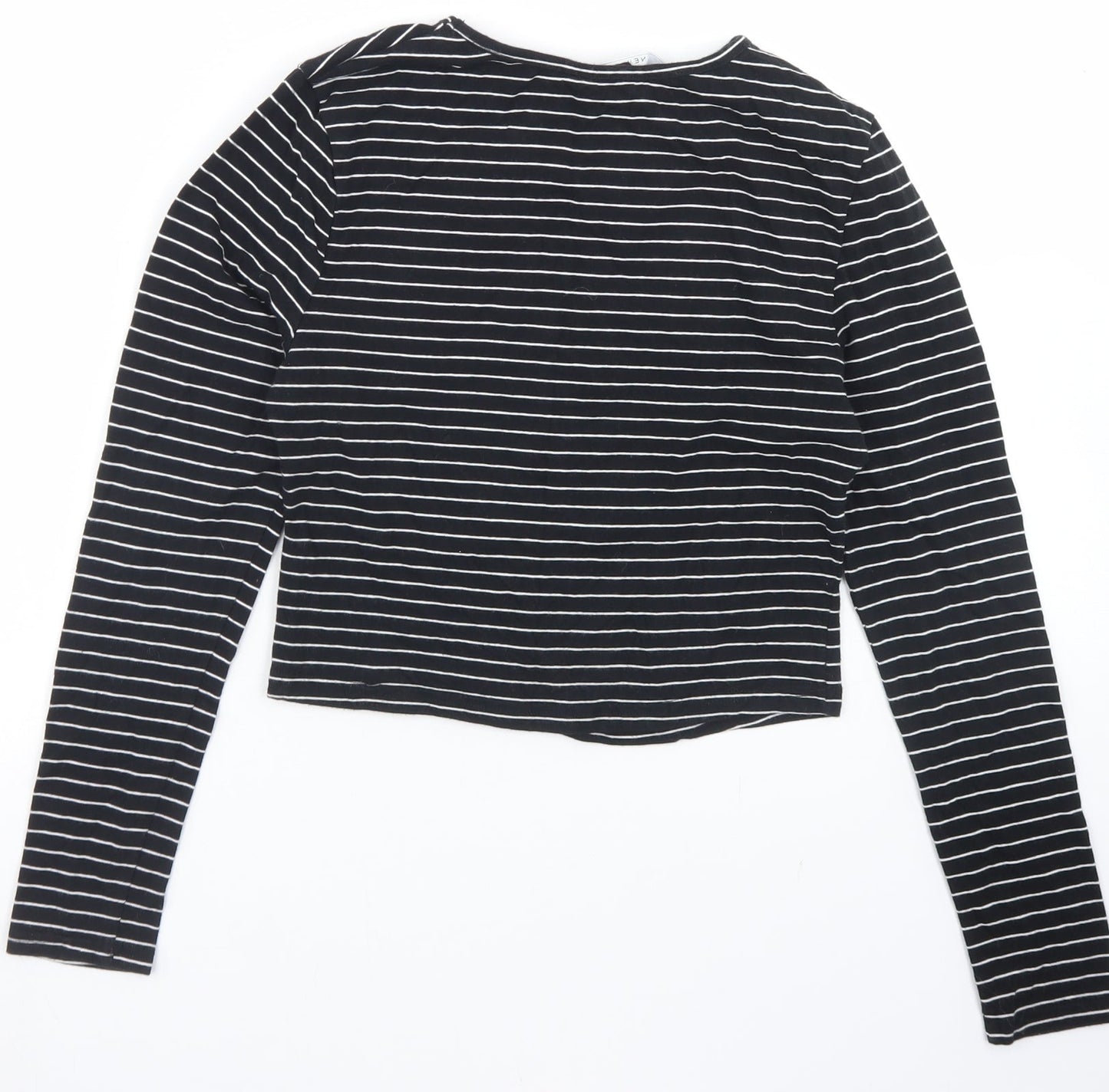 915 Generation Girls Black Striped Cotton Cropped T-Shirt Size 12-13 Years V-Neck