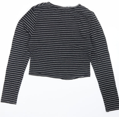 915 Generation Girls Black Striped Cotton Cropped T-Shirt Size 12-13 Years V-Neck