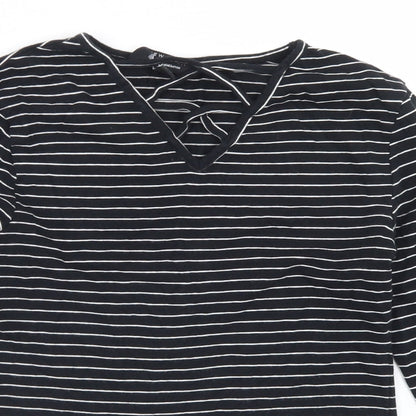 915 Generation Girls Black Striped Cotton Cropped T-Shirt Size 12-13 Years V-Neck