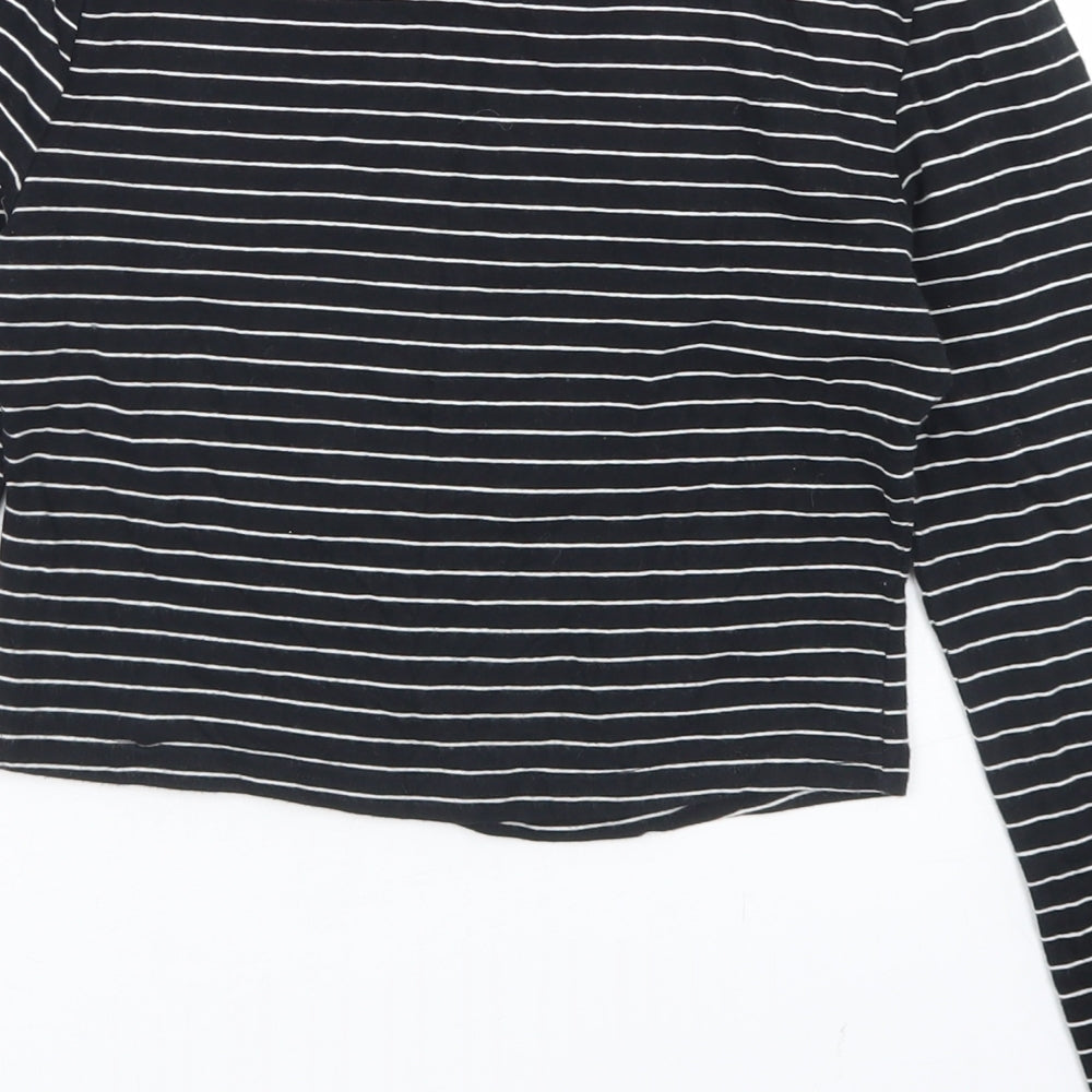 915 Generation Girls Black Striped Cotton Cropped T-Shirt Size 12-13 Years V-Neck