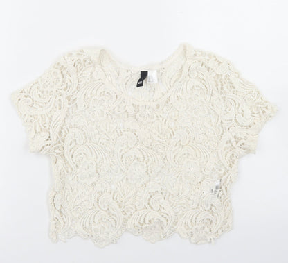 Divided Womens Ivory  Cotton Cropped Blouse Size XS Round Neck