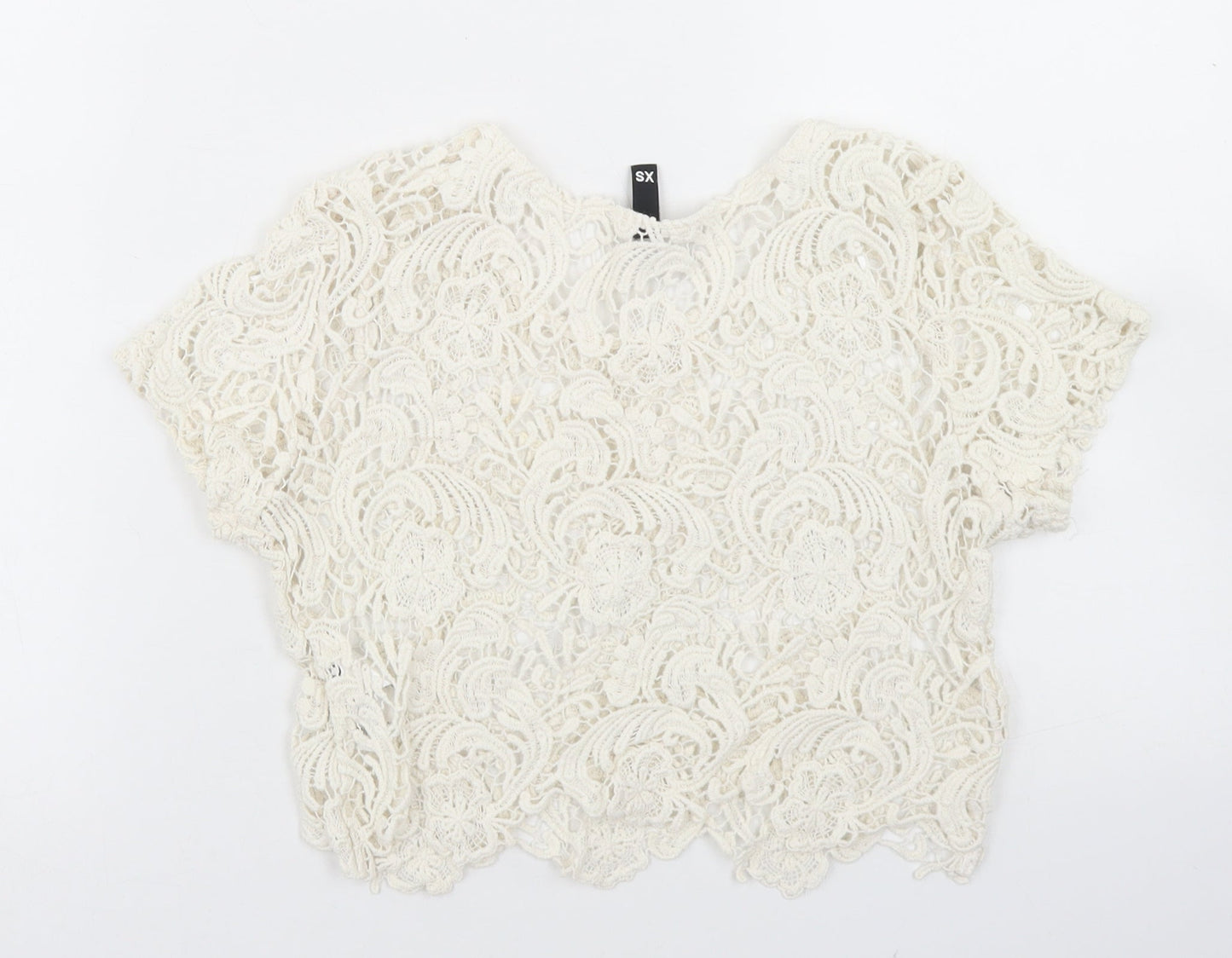 Divided Womens Ivory  Cotton Cropped Blouse Size XS Round Neck