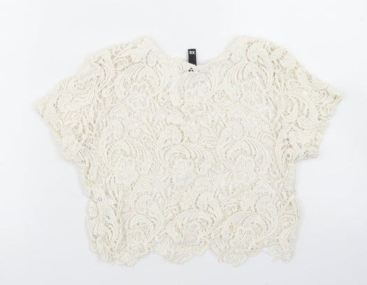 Divided Womens Ivory  Cotton Cropped Blouse Size XS Round Neck