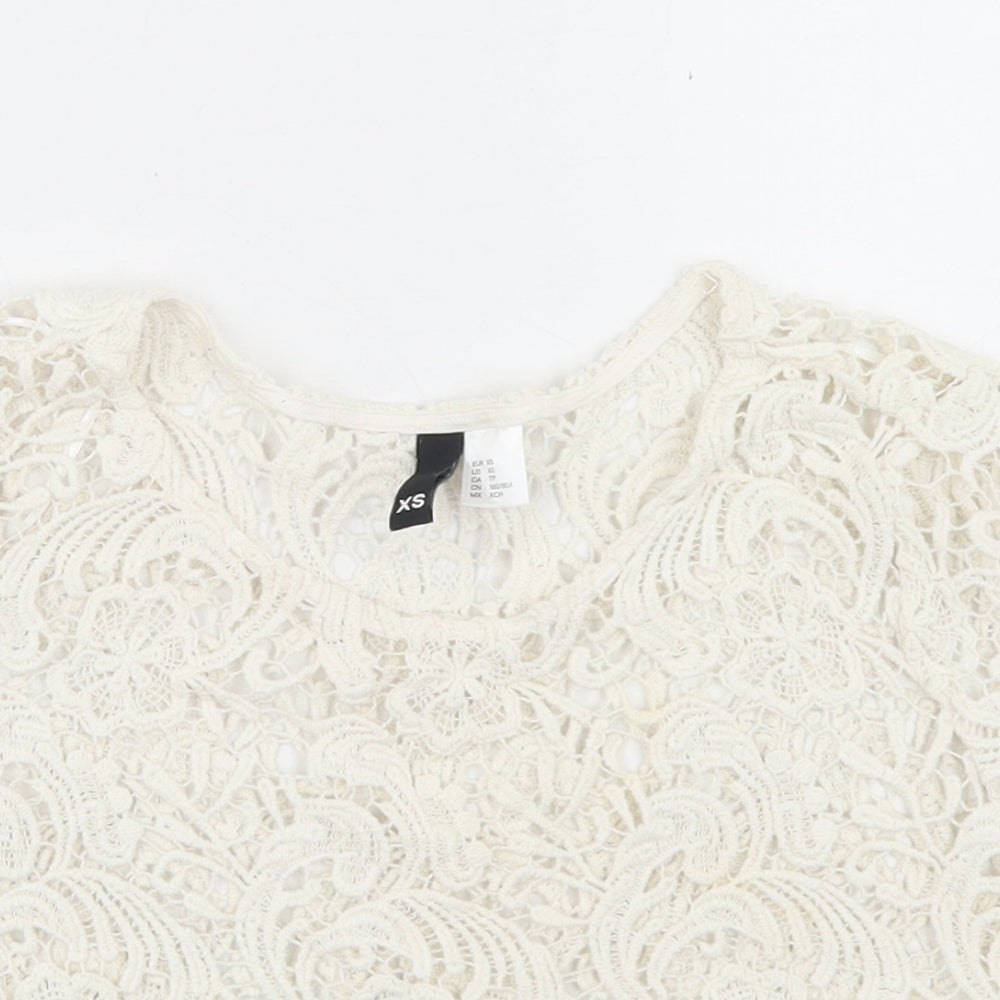 Divided Womens Ivory  Cotton Cropped Blouse Size XS Round Neck