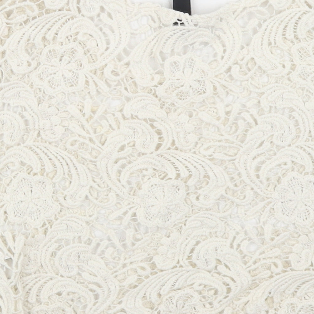Divided Womens Ivory  Cotton Cropped Blouse Size XS Round Neck
