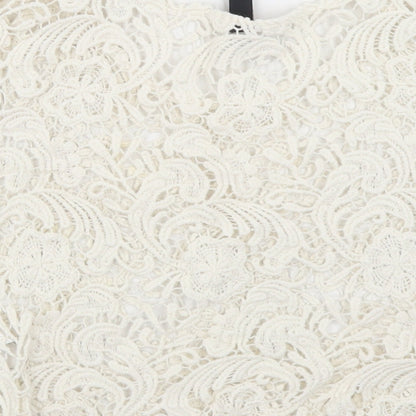 Divided Womens Ivory  Cotton Cropped Blouse Size XS Round Neck