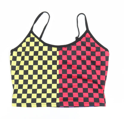 SheIn Womens Multicoloured Check Polyester Camisole T-Shirt Size S Round Neck - Cropped