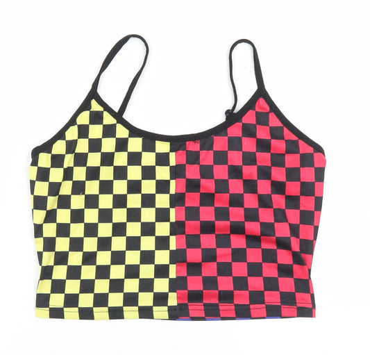 SheIn Womens Multicoloured Check Polyester Camisole T-Shirt Size S Round Neck - Cropped