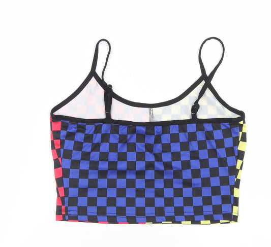 SheIn Womens Multicoloured Check Polyester Camisole T-Shirt Size S Round Neck - Cropped