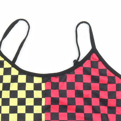 SheIn Womens Multicoloured Check Polyester Camisole T-Shirt Size S Round Neck - Cropped