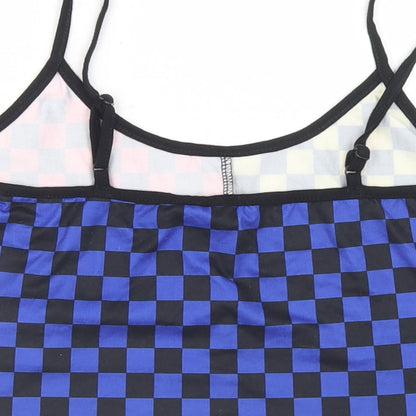 SheIn Womens Multicoloured Check Polyester Camisole T-Shirt Size S Round Neck - Cropped
