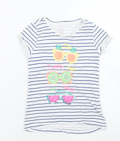 Cool Club Girls Blue Striped Cotton Basic T-Shirt Size 5 Years Crew Neck  - Sunglasses