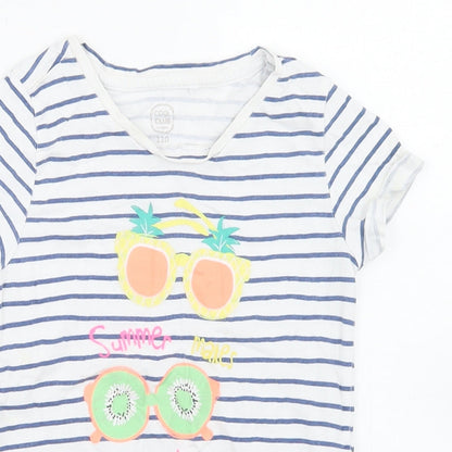 Cool Club Girls Blue Striped Cotton Basic T-Shirt Size 5 Years Crew Neck  - Sunglasses