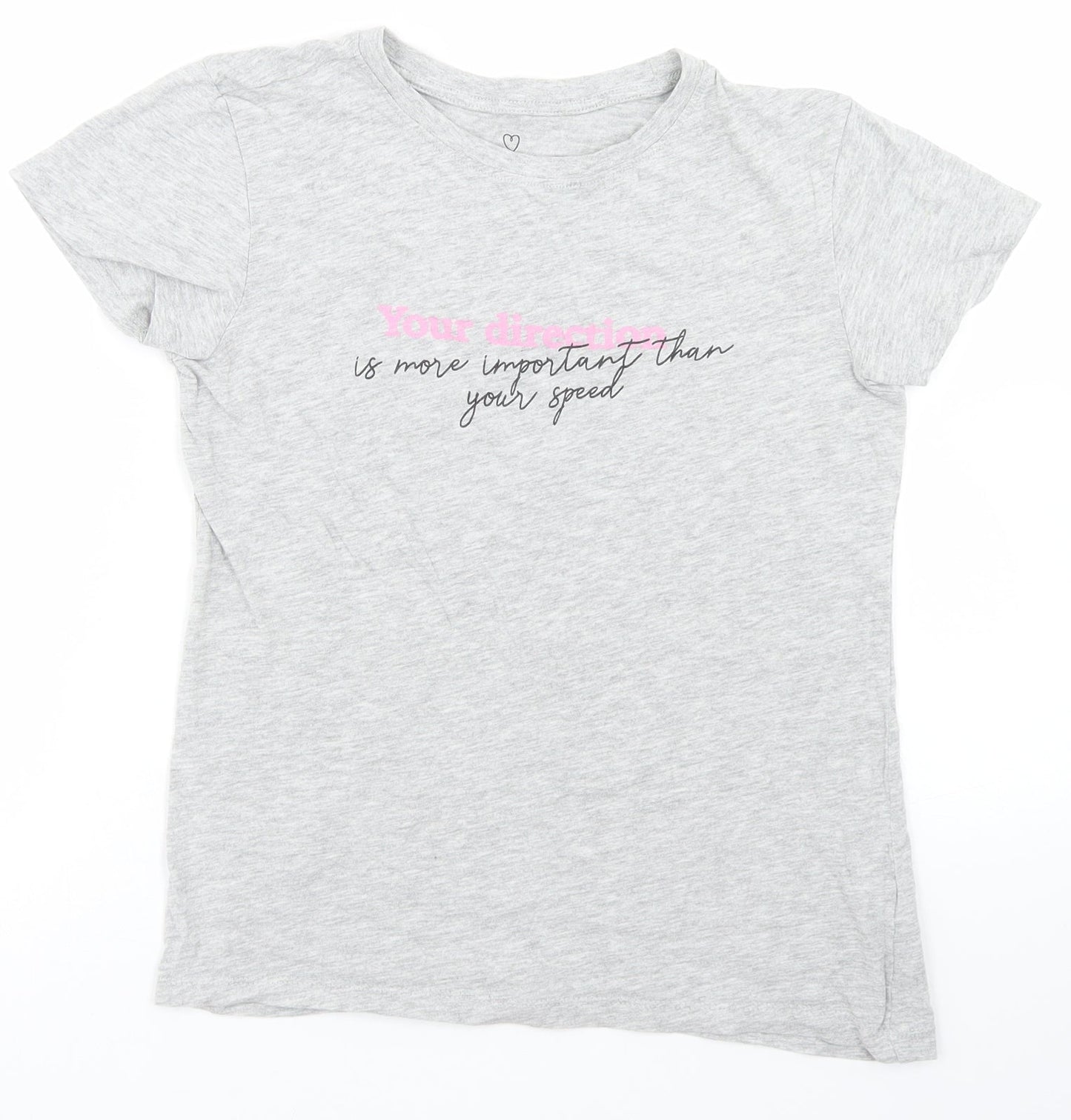 Primark Girls Grey  Cotton Basic T-Shirt Size 2XS Crew Neck  - Slogan