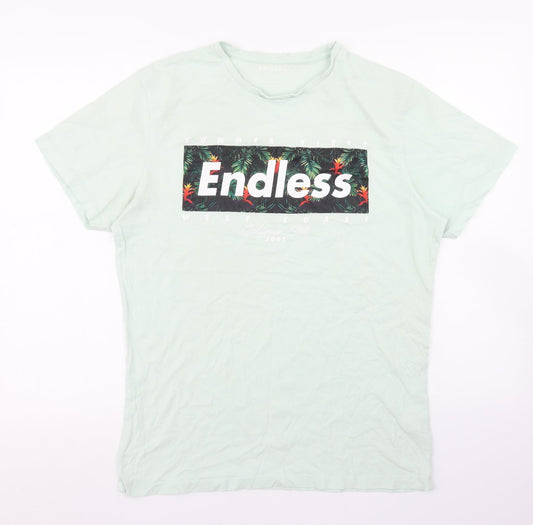 Primark Mens Blue  Cotton  T-Shirt Size L Crew Neck  - Endless