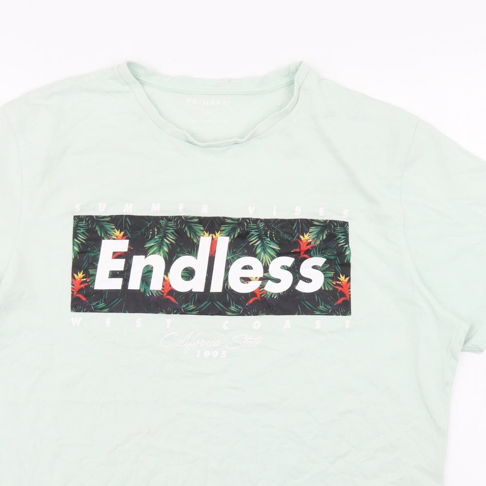 Primark Mens Blue  Cotton  T-Shirt Size L Crew Neck  - Endless