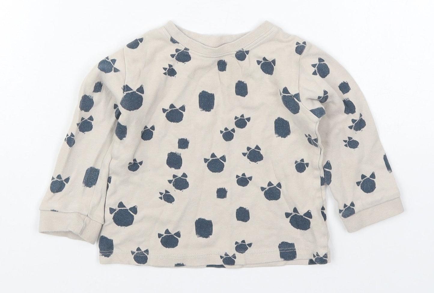 George Boys Beige  Cotton Basic T-Shirt Size 9-12 Months Crew Neck Pullover - Dinosaur Foot Prints