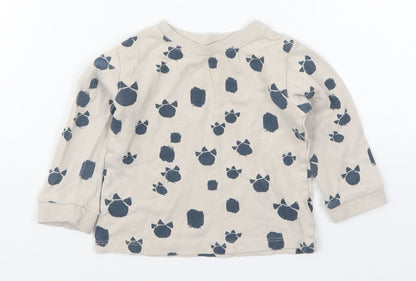 George Boys Beige  Cotton Basic T-Shirt Size 9-12 Months Crew Neck Pullover - Dinosaur Foot Prints