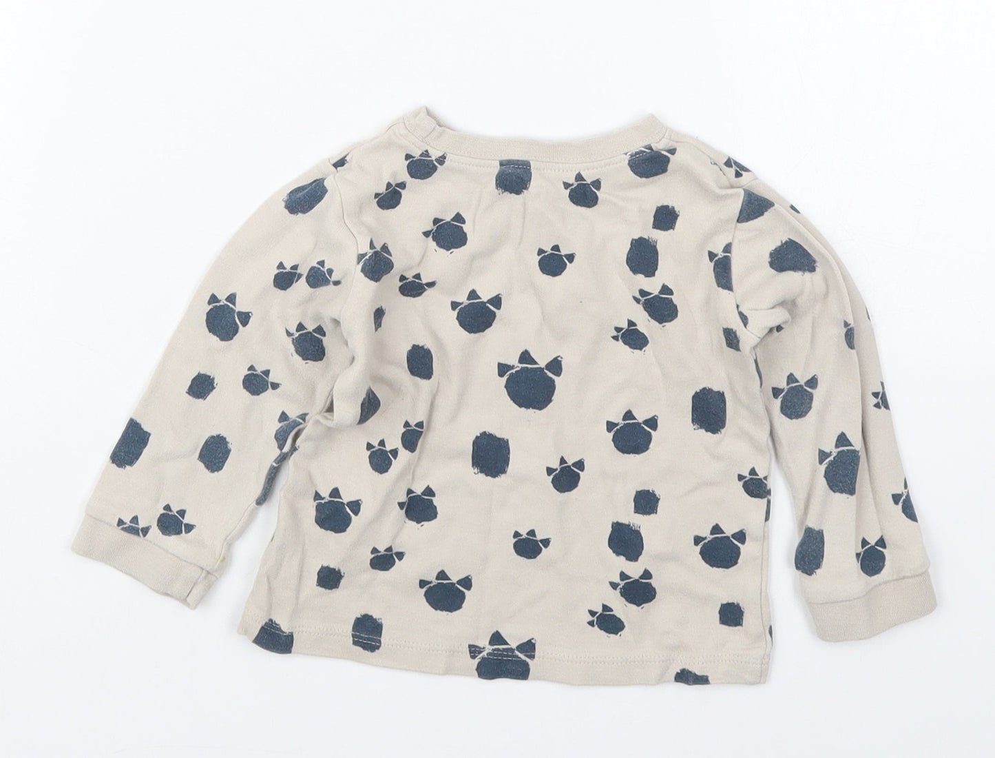 George Boys Beige  Cotton Basic T-Shirt Size 9-12 Months Crew Neck Pullover - Dinosaur Foot Prints