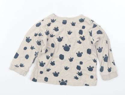 George Boys Beige  Cotton Basic T-Shirt Size 9-12 Months Crew Neck Pullover - Dinosaur Foot Prints
